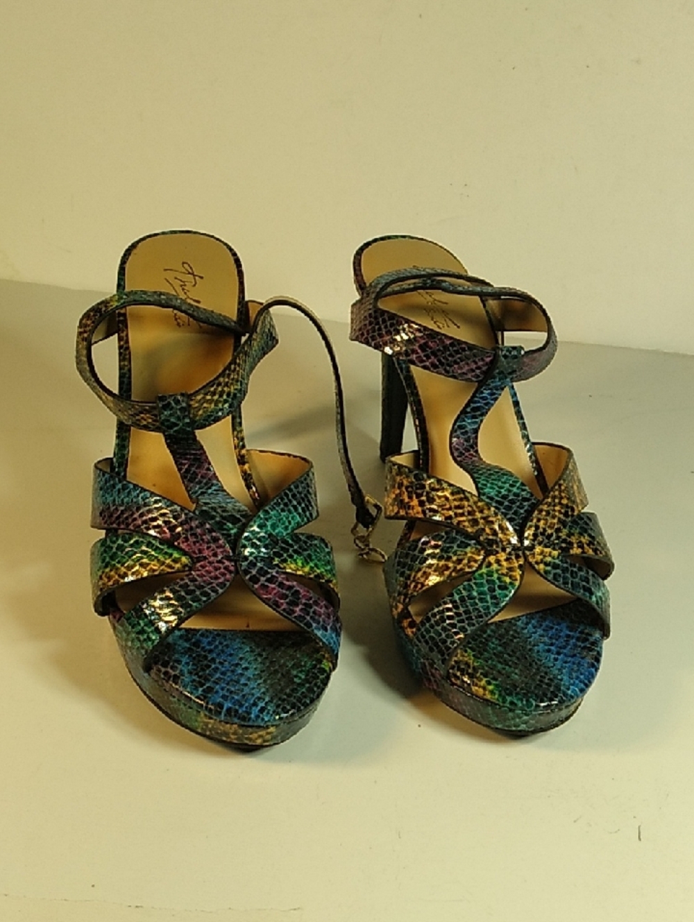 Multi-Color Snakeskin Platform Sandals - Women Size 10m.